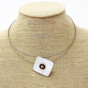 Original Handmade Artist Necklace Enameled Square Pendant